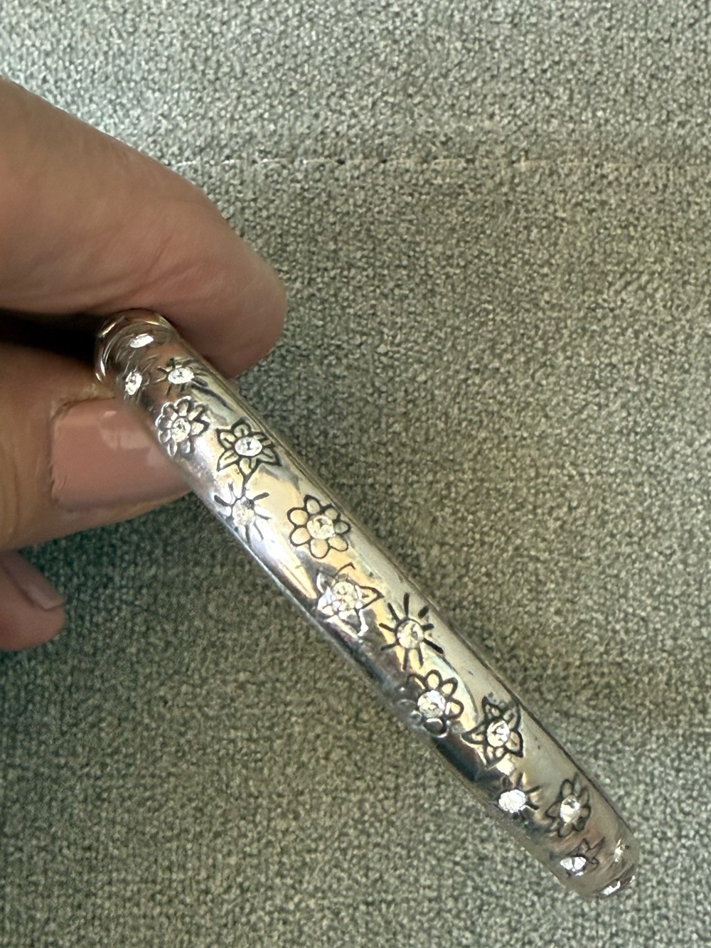 Brighton Silver Floral Rhinestone Bangle Bracelet- Magnetic Closure - Picture 3 of 7